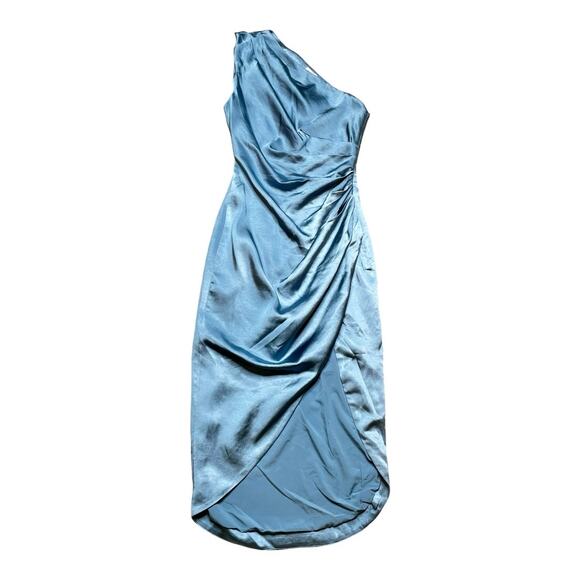 Elliatt NWT Cassini Satin One Shoulder Ruched Dress Cadet Blue XS - Picture 5 of 8